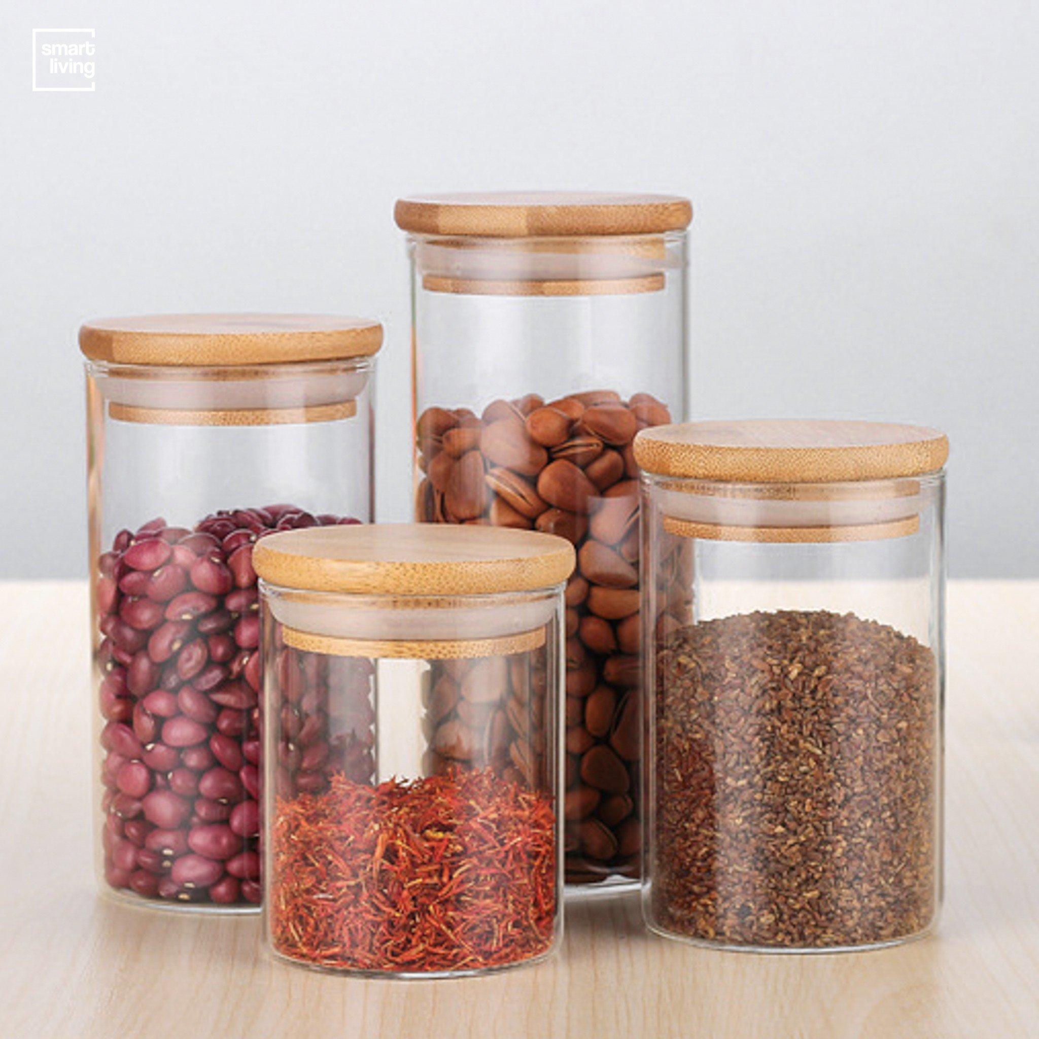 Bộ 3 Lọ thủy tinh borosilicate nắp gỗ 500ml - 750ml - 1000ml