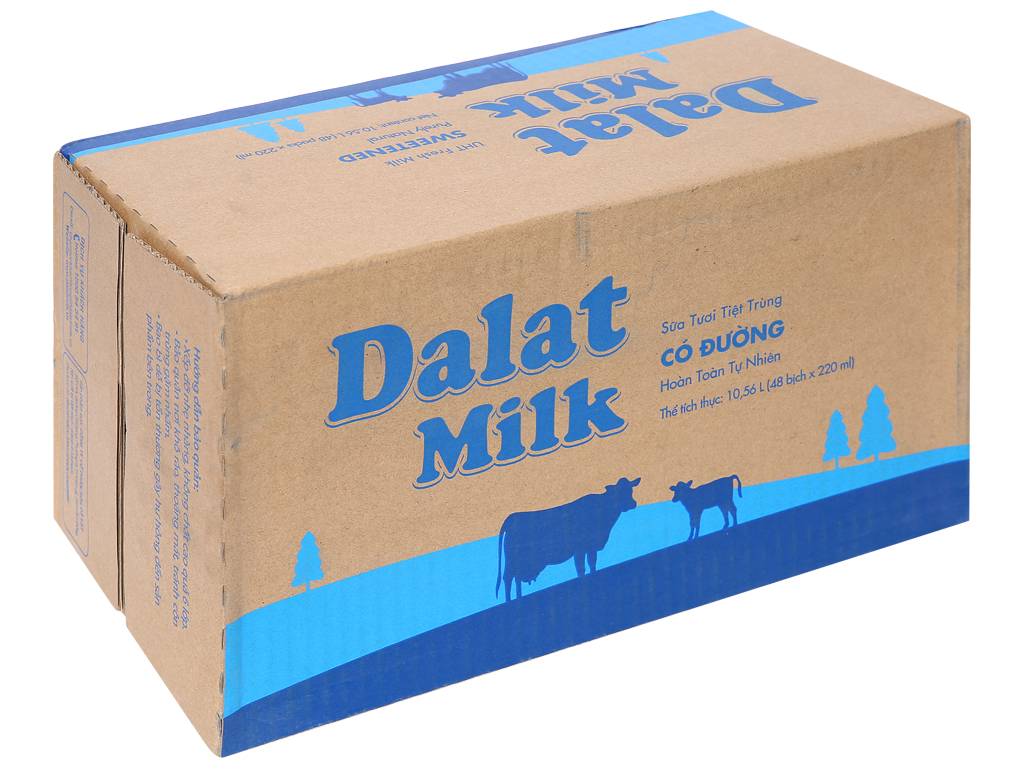 Thùng 48 bịch sữa Dalat Milk có đường/ít đường/không đường bịch 220ml