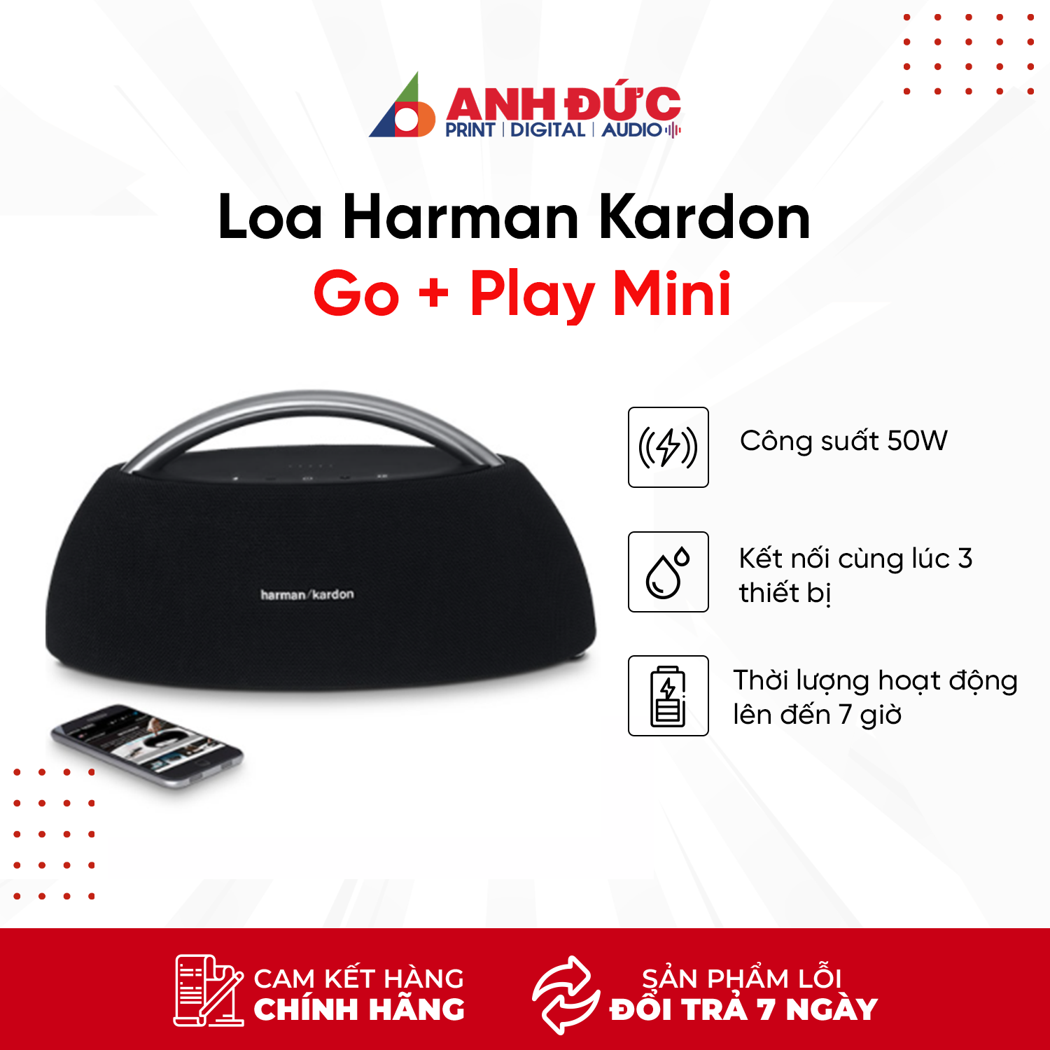 Loa Harman Kardon Go + Play Mini 50W Hàng chính hãng PGI l Âm bass dày chắc khỏe l Thời gian phát nhạc liên tục đến 7 giờ