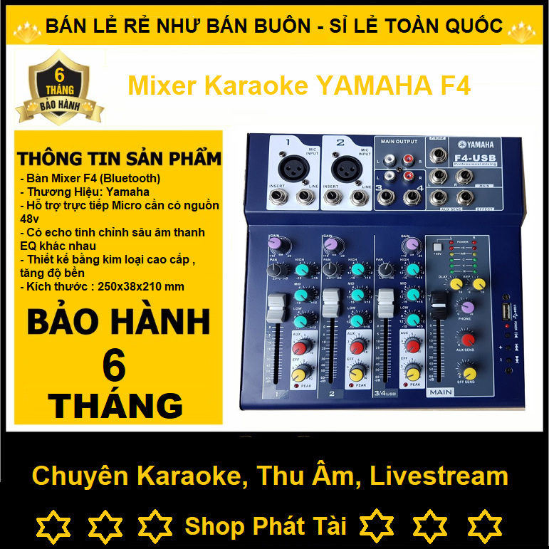 Mixer yamaha f4 bluetooth - bộ chộn âm thanh yamaha f4 có bluetooth chuyên karaoke - livestream cực đỉnh - tặng jack tai nghe 6.5 ra 3.5