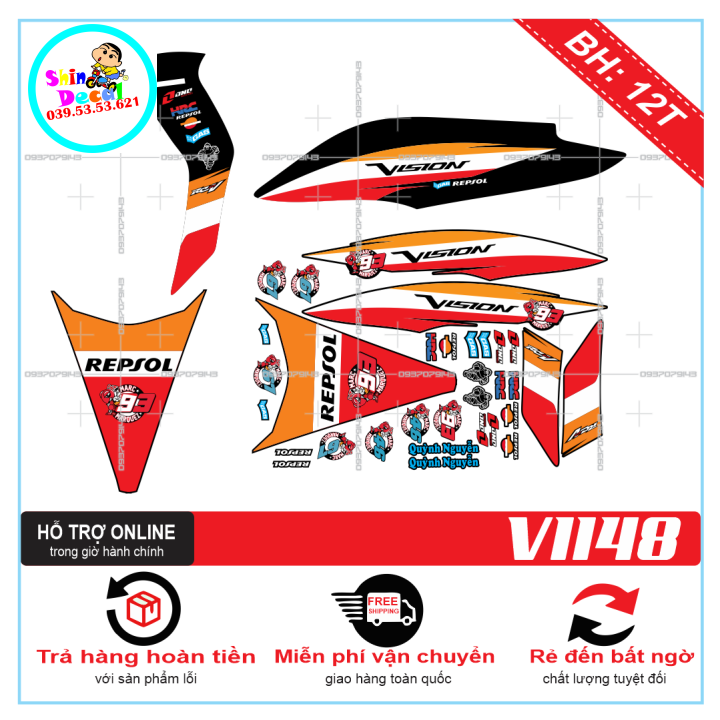 TEM XE VISION 2012, TEM RỜI XE VISION 2012 REPSOL DÁN XE ĐEN