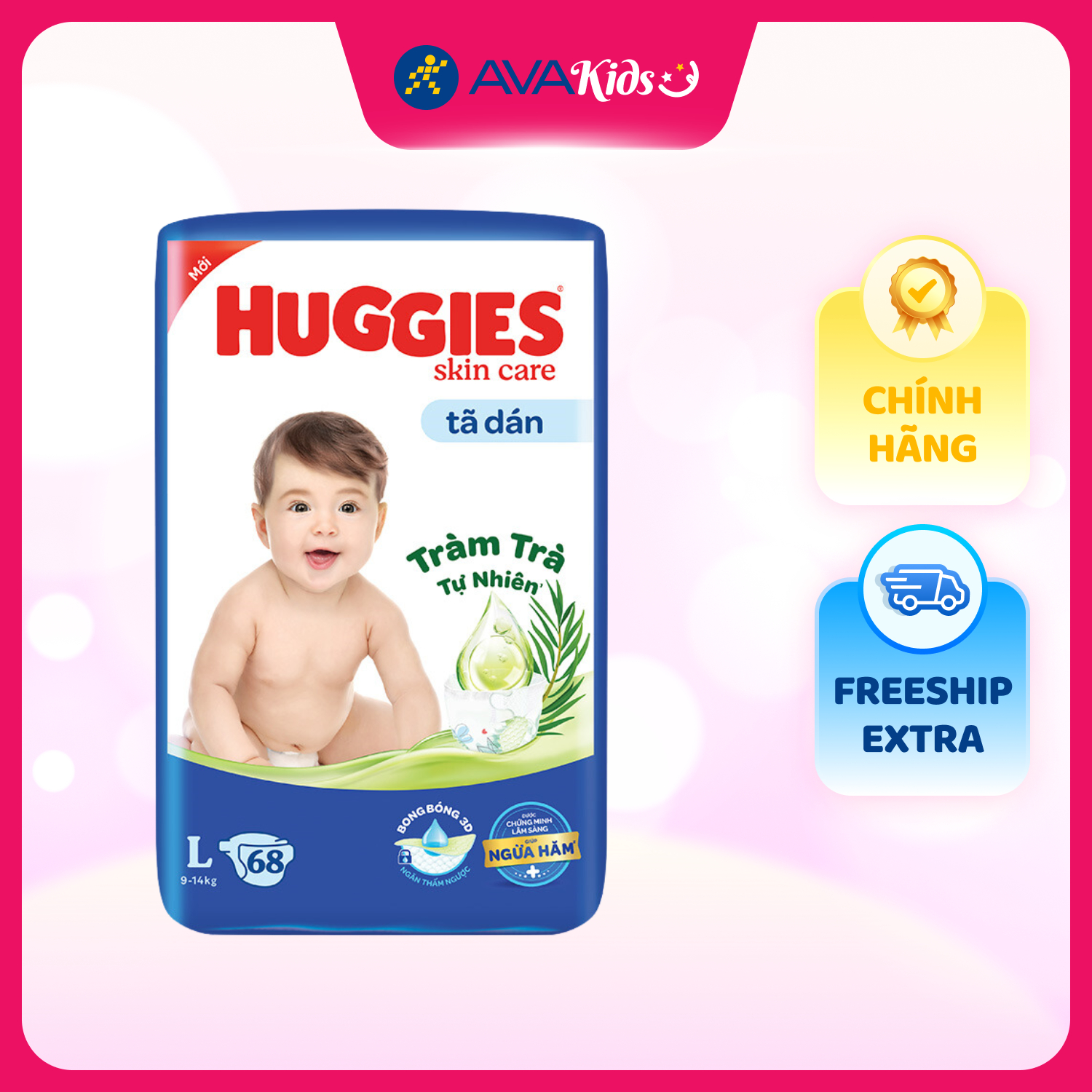 Tã dán Huggies Skincare size L 68 miếng (9 - 14 kg)