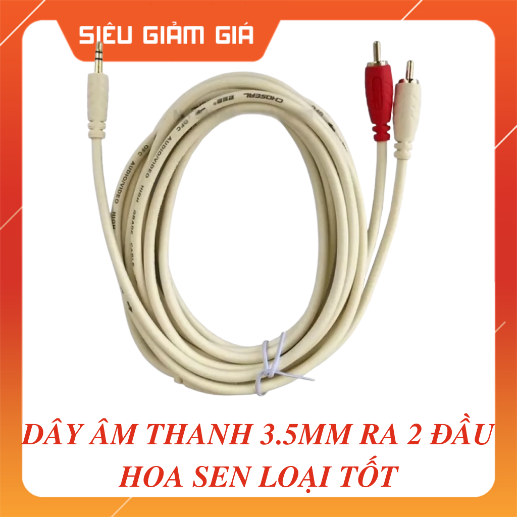 dây âm thanh 3.5mm ra 2 đầu av loại tốt (1,8m tới 5m)