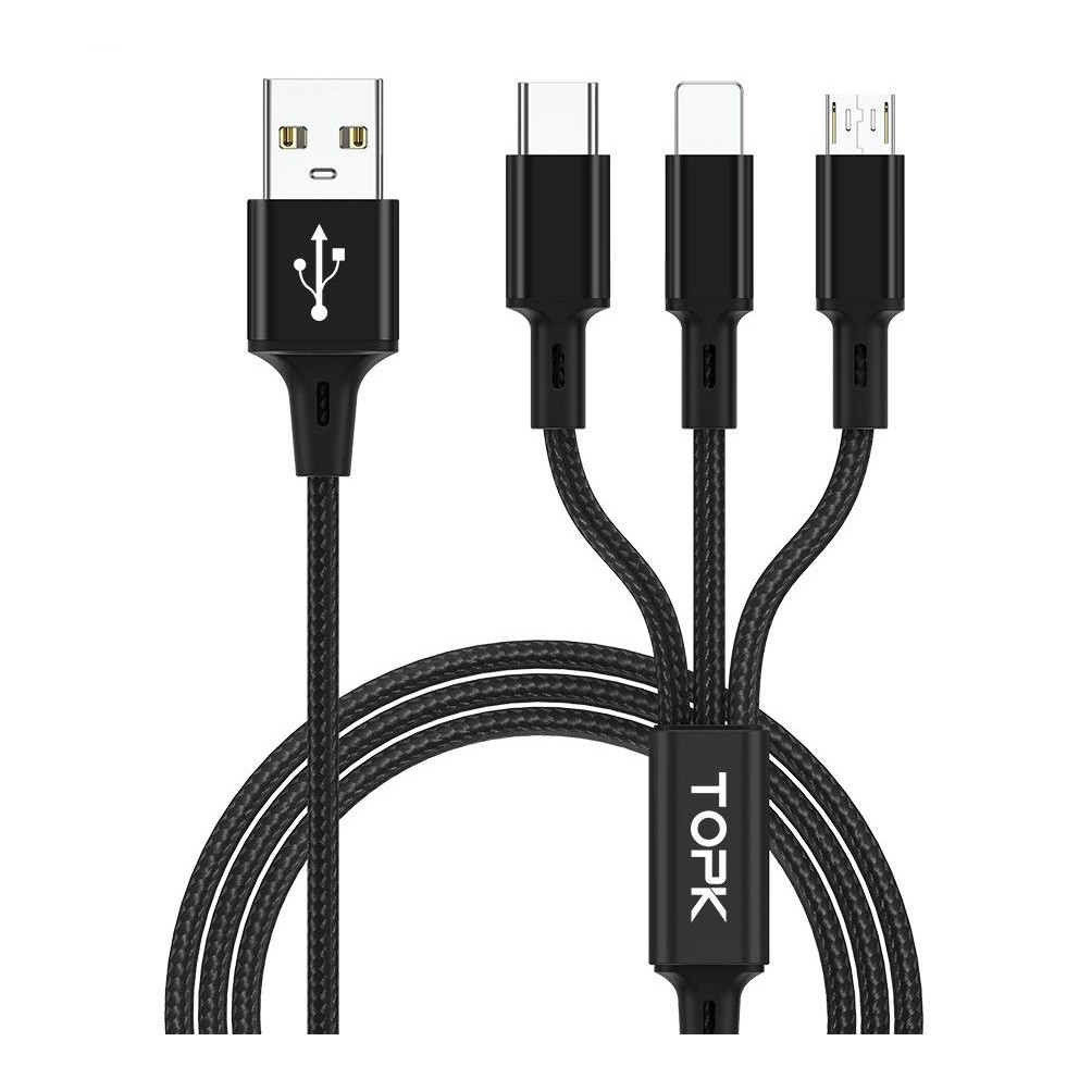 Dây cáp sạc topk an20 nhiều cổng sạc usb, micro usb, type c, lightning 3 trong 1 dài 1.2m