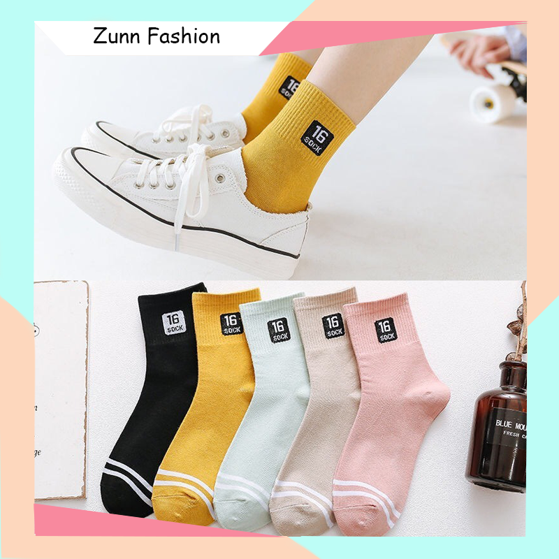 Sét 5 đôi tất nữ cổ cao vớ thể thao họa tiết chữ Sock phong cách Hàn Quốc đẹp cổ cao TN10