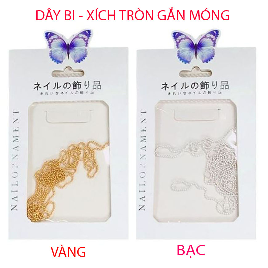 Dây bi làm móng hàn quốc - dây bi, dây xích tròn đính móng sợi siêu mảnh 2 màu vàng bạc cực sang chảnh