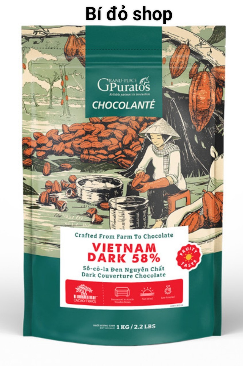 1Kg socola sô cô la chocolate nguyên chất Đen 58% Puratos - Bí đỏ shop Bao bì Nguyên liệu dụng cụ làm bánh