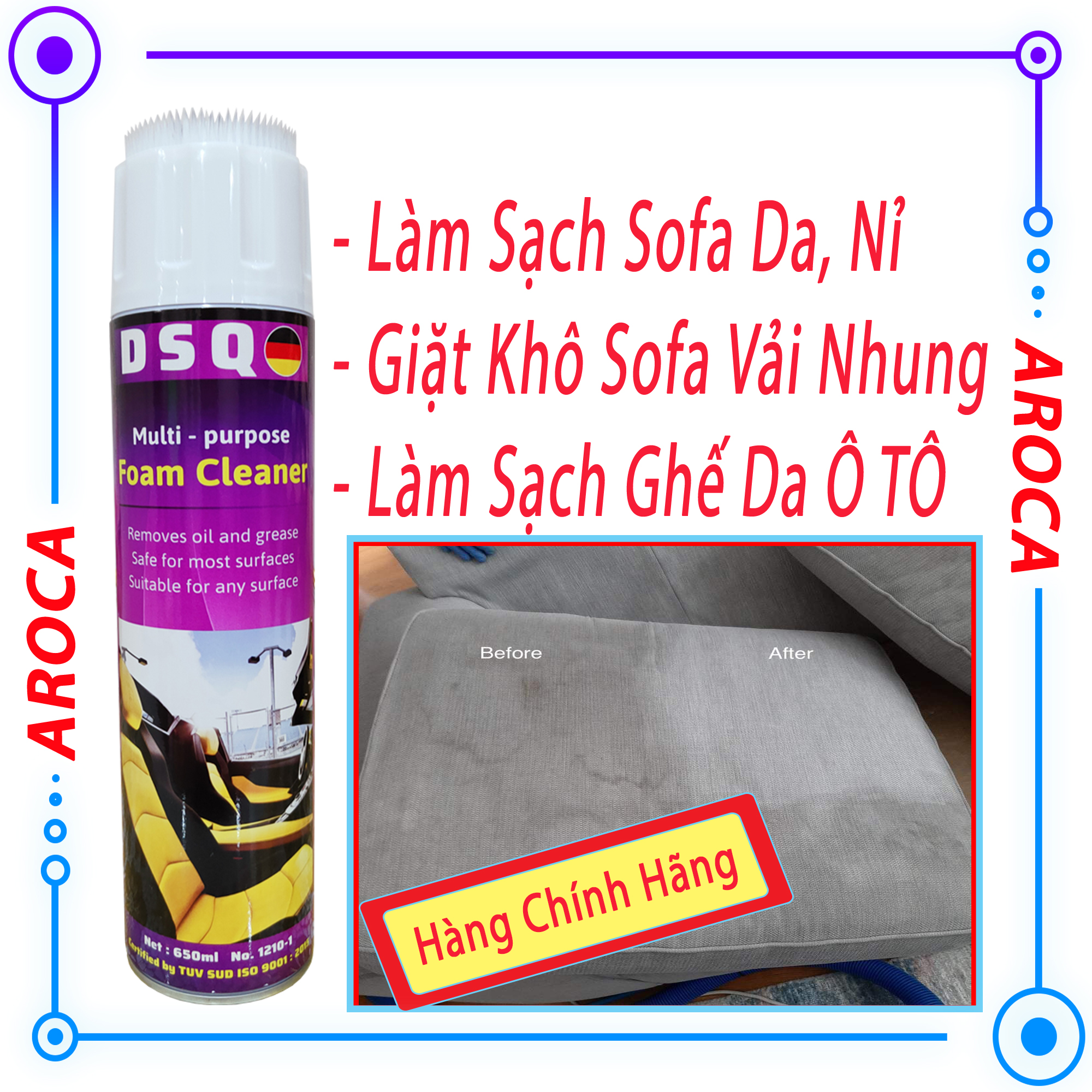 [ ĐÁNH LÀ SẠCH ] Vệ Sinh Nội Thất Ôtô - Vệ Sinh Sofa Da - Làm Sạch Ghế Da - Xịt Trần Nỉ Xe - Tẩy Ghế Sofa - Foam Cleaner AROCA Nhập Khẩu
