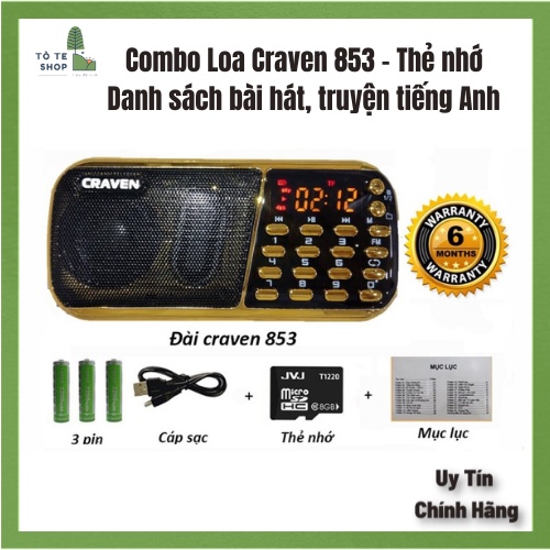 Loa Carven - Loa Nghe Tiếng Anh Chính Hãng Cho Bé - Loa 3 Pin Craven 853-Combo loa học tiếng Anh kèm