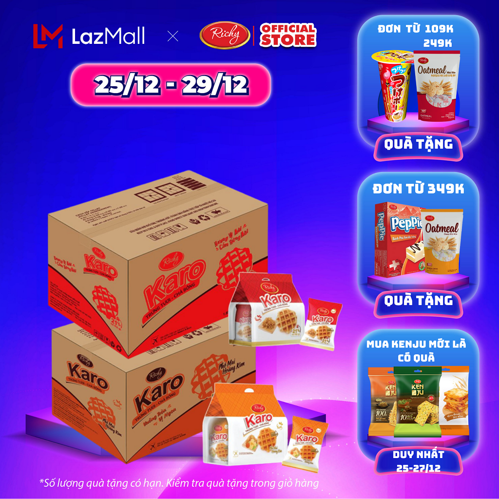 [SALE CUỐI NĂM 25-29/12] Combo 72 chiếc bánh Karo Richy thơm ngon tròn vị (1 Thùng) - bánh kẹo Richy- giá sau khi được trợ giá và áp dụng voucher shop