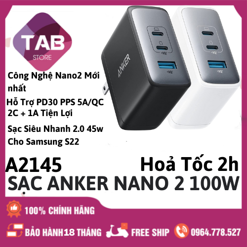 Củ sạc nhanh anker nano 2 100w 3 cổng pd/pps 5a/qc - a2145