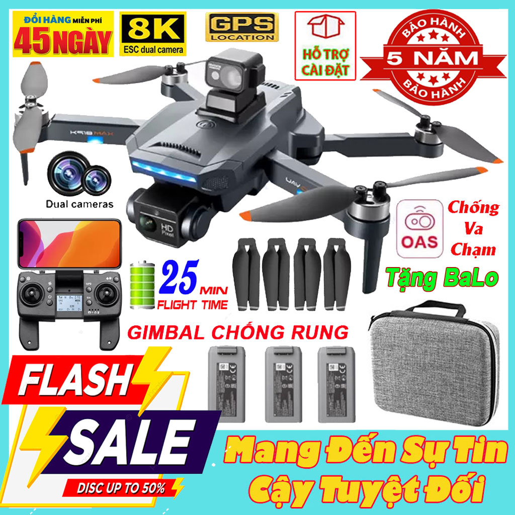 Flycam K918 MAX G.P.S Máy Bay Không Người Lái 8K Kép Chuyên Nghiệp Camera HD FPV 1.2Km Chụp Ảnh Trên Không Cảm Biến Tránh Vật Cản xoay 360 độ Không Chổi Than 5GWIF 2023