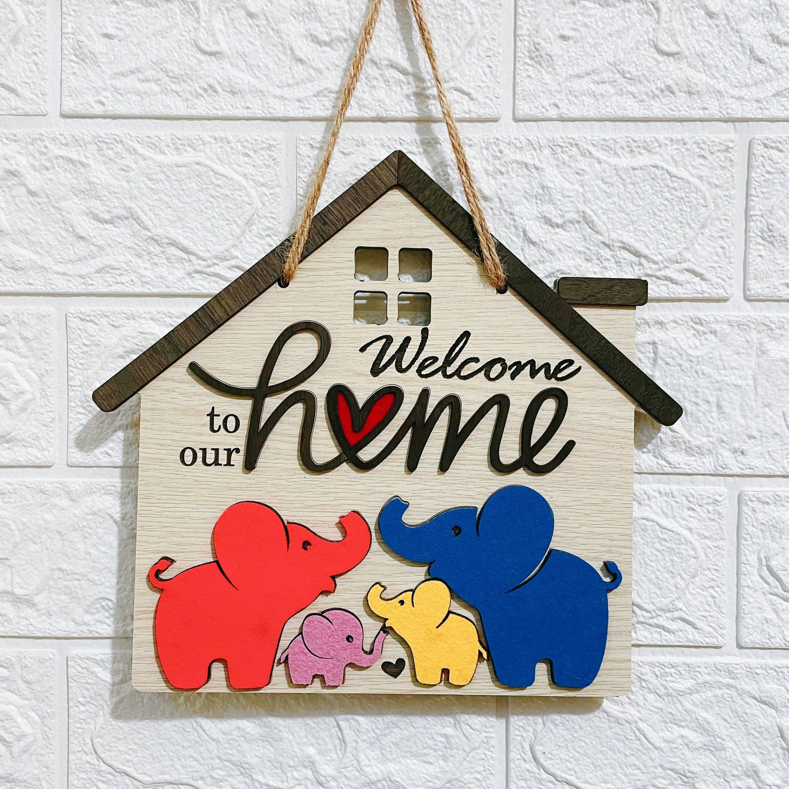 BẢNG GỖ TRANG TRÍ, DECOR GIA ĐÌNH 4 CON VOI - OHAY (Tặng móc treo)