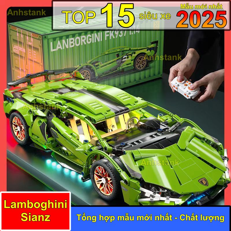Đồ chơi lắp ráp xe otô technic điều khiển từ xa Lamborghini tỉ lệ 1:14 1280 chi tiết bảo hành động cơ 1 đổi 1