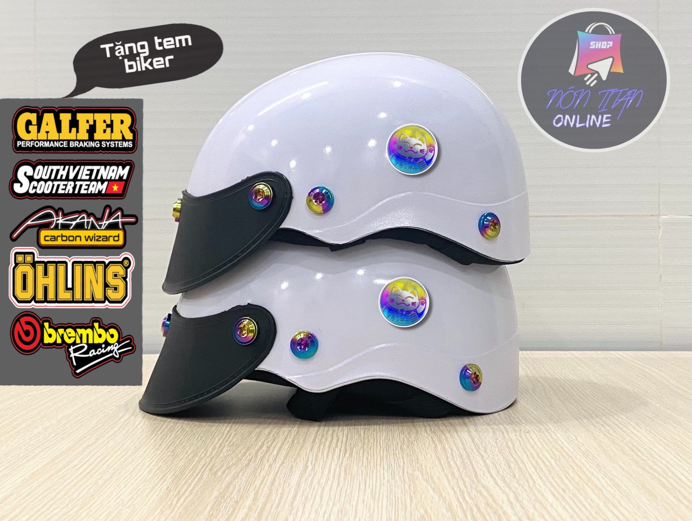 [TẶNG TEM BIKER] Nón Bảo Hiểm Trơn - Sơn Nhiều Màu - Phủ Nano - Gắn 7 Ốc Titan Gr5 + Mèo Thần Tài May Mắn