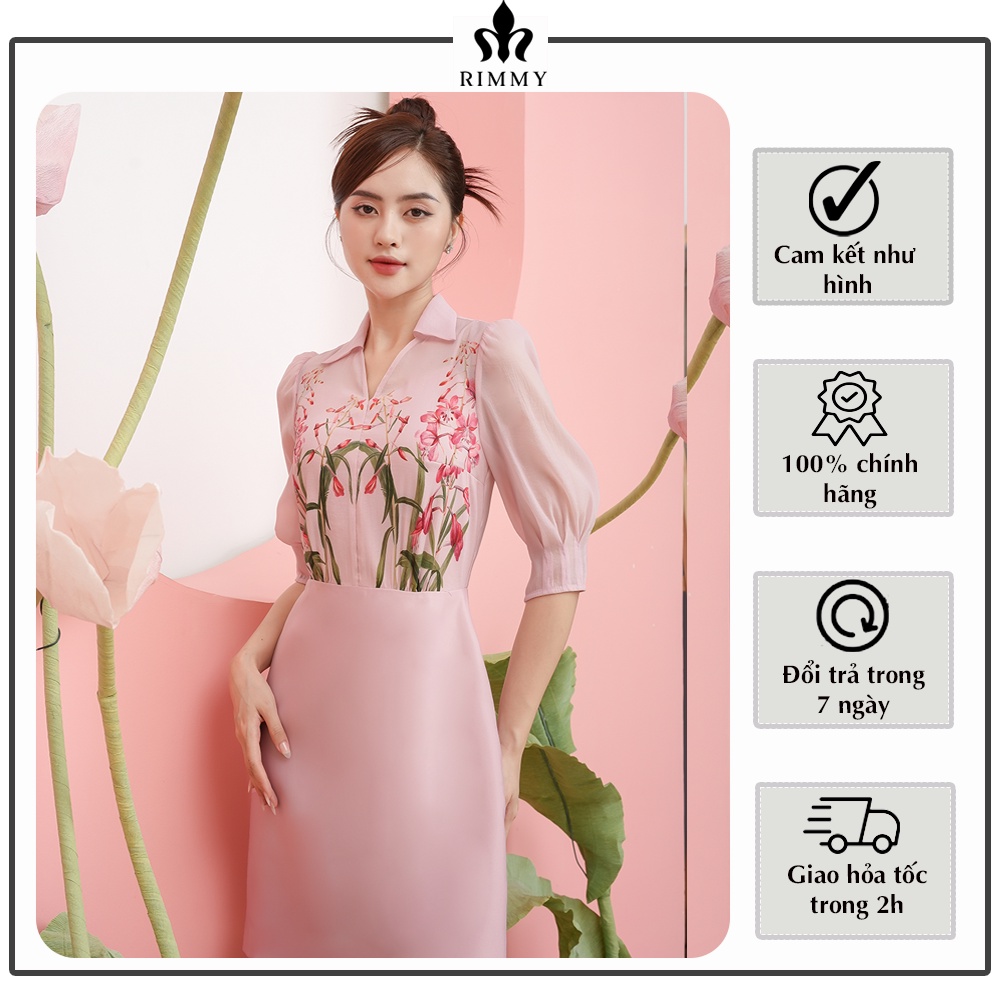 Váy thiết kế hồng in hoạ tiết hoa nữ tính Desty Dress Rimmy