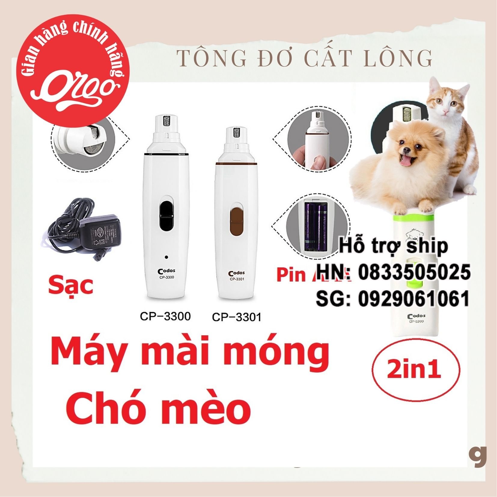 Orgo - máy mài móng codos cp- 3300 cp- 3301 cp- 5200 - mài móng chuyên dụng chó mèo tông đơ cắt lông thú cưng