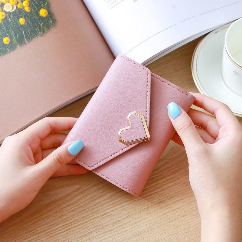 Ví nữ mini cầm tay giá rẻ da mềm phối khóa trái tim dễ thương