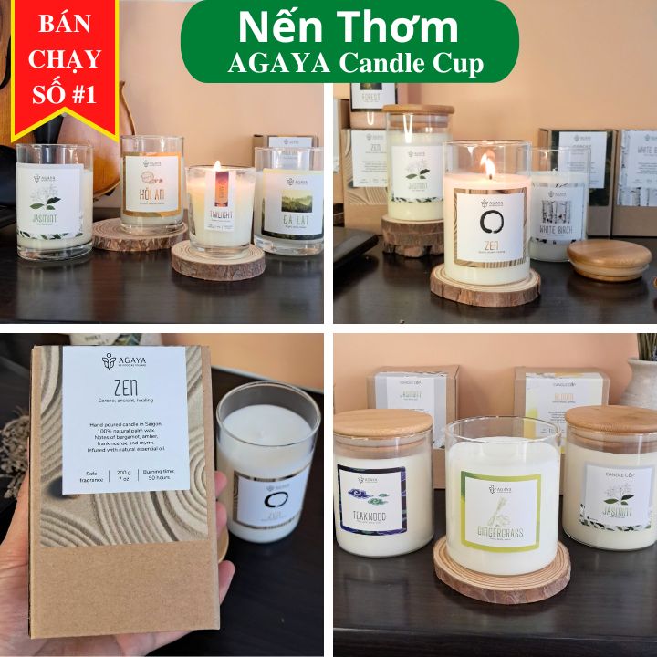 Nến thơm phòng ngủ cao cấp, Nến CANDLE CUP / AGAYA giảm stress, thư giãn, trang trí decor phòng