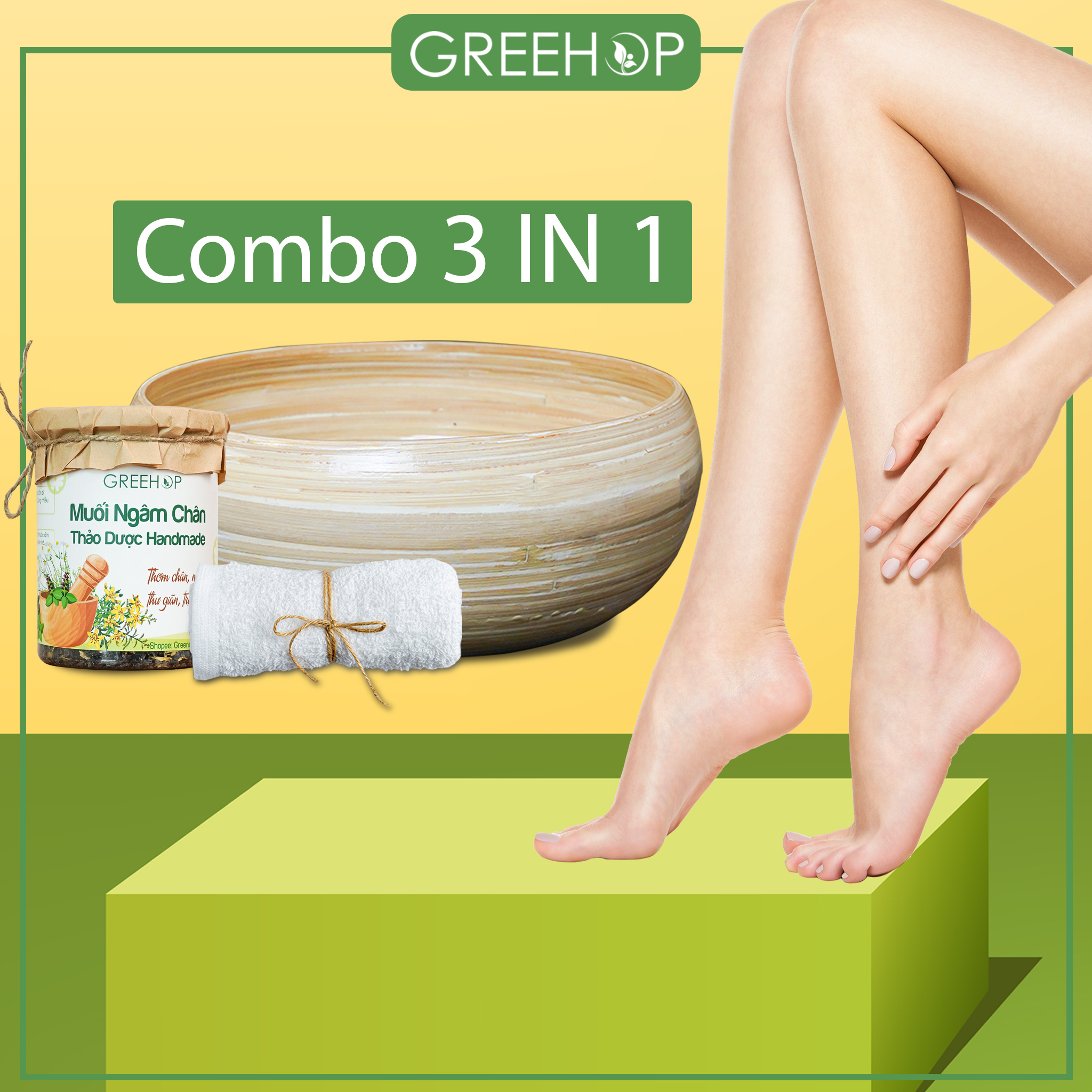 Chậu gỗ ngâm chân, muối ngâm chân thảo dược giảm tê bì chân tay, ngủ ngon sâu giấc
