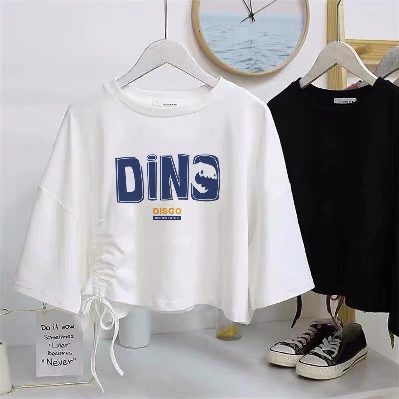 ÁO CROPTOP TRẮNG CÓ  DÂY RÚT EO IN HÌNH DỄ THƯƠNG