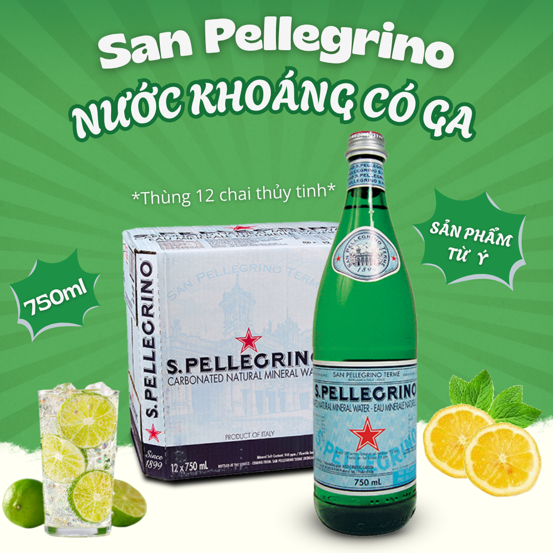 (Thùng 12 chai) Nước khoáng có ga San Pellegrino 750ml (chai thủy tinh)