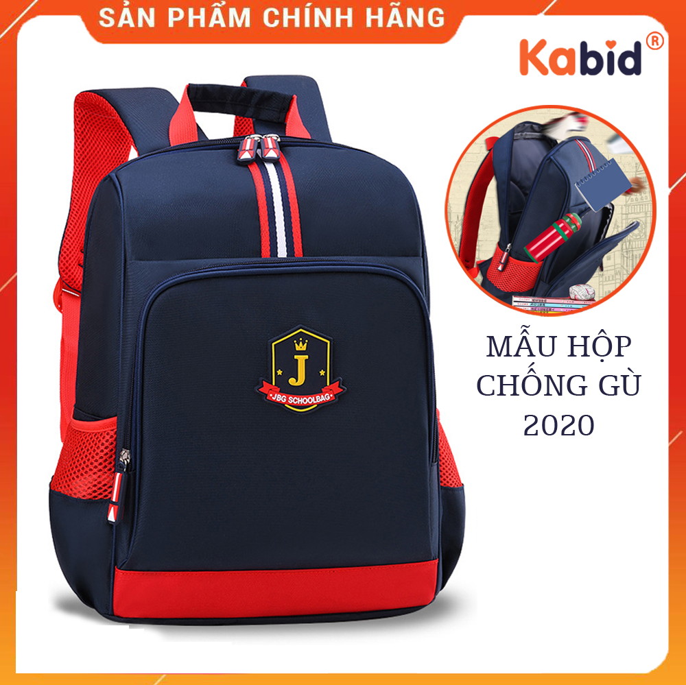 Cặp học sinh chống gù dáng hộp JBG - Balo đi học cấp 1 Chống thấm nước siêu nhẹ có ngăn chống sốc đựng ipad laptop + Tặng cá heo viết chữ đẹp