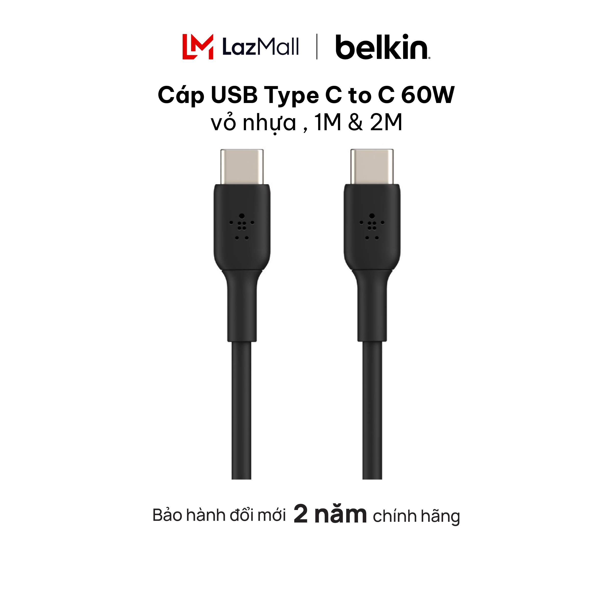 Cáp USB Type C to USB Type C BOOST CHARGETM Belkin 1M & 2M vỏ nhựa 60W