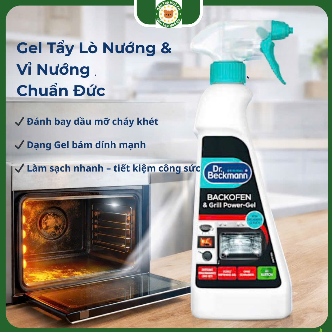 Xịt Tẩy Lò Nướng Dr Beckmann 375ml Đức – Gel Vệ Sinh Vỉ Nướng, Máy Hút Mùi, Lò Vi Sóng, Tẩy Dầu Mỡ Cháy Khét