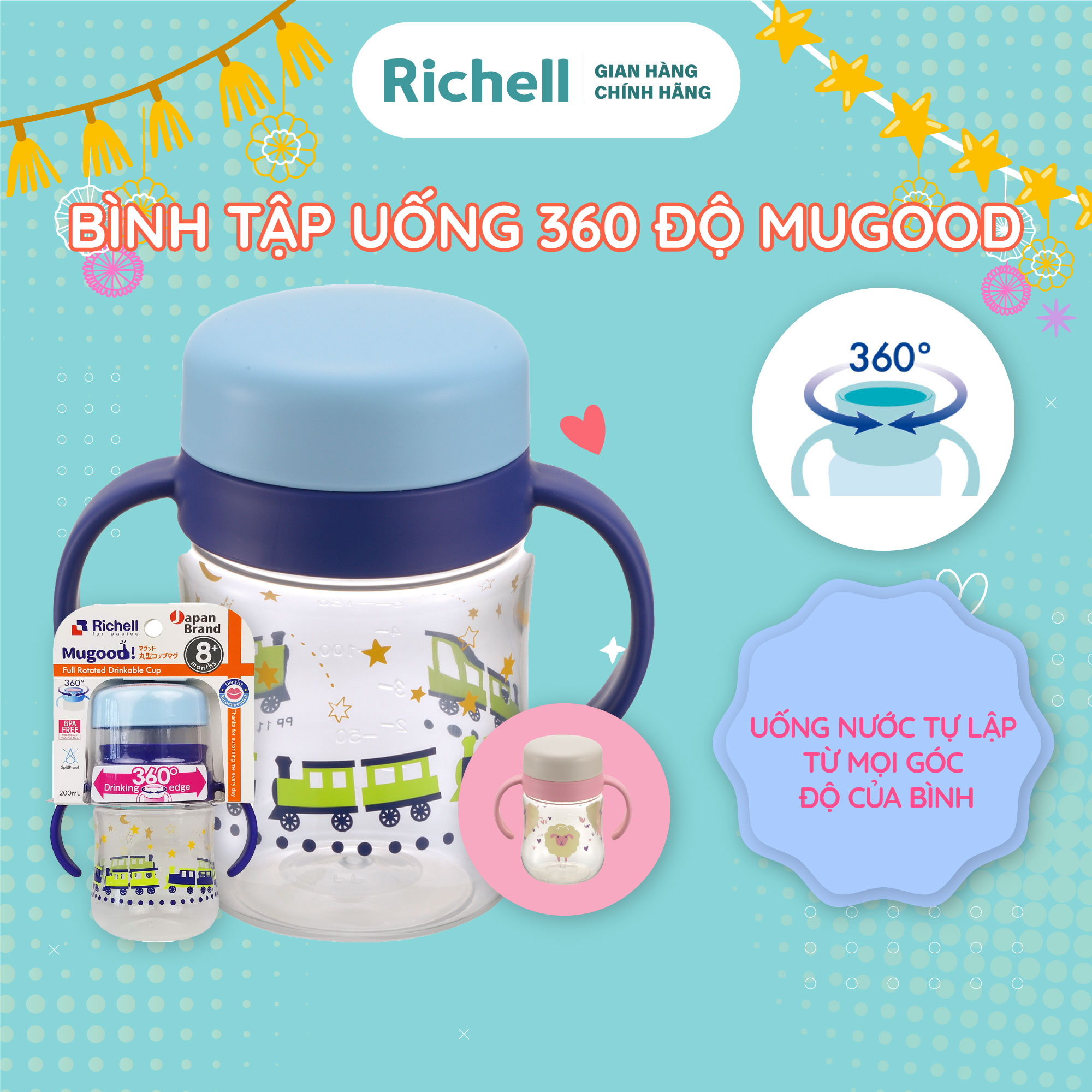 Bình tập uống trực tiếp 360° richell mugood 200ml | baby