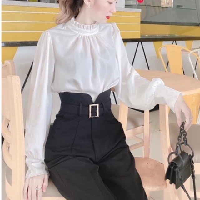 Quần baggy nữ quần baggy đai cạp cao cách điệu hàng mới