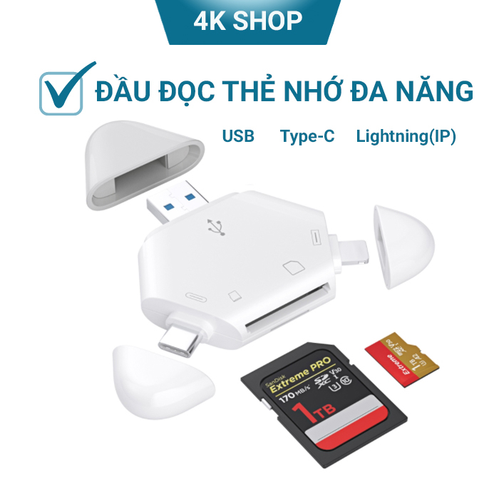 Đầu đọc thẻ nhớ OTG cho điện thoại iphone ipad samsung oppo laptop