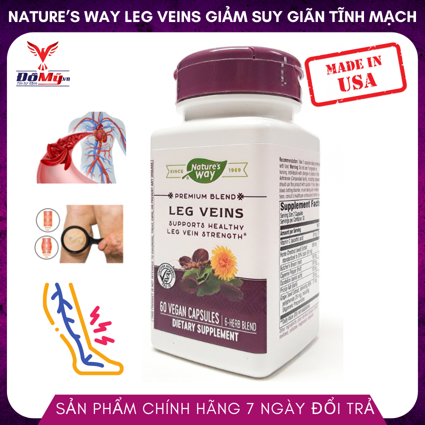 [ Domy.Vn ] VIÊN HỖ TRỢ ĐIỀU TRỊ SUY GIÃN TĨNH MẠCH - LEG VEINS NATURE’s WAY CỦA MỸ 60 viên - Hạn chế các biến chứng do suy giãn tĩnh mạch gây nên, Cải thiện tuần hoàn và lưu thông máu, giảm ứ tắc - Đồ Mỹ
