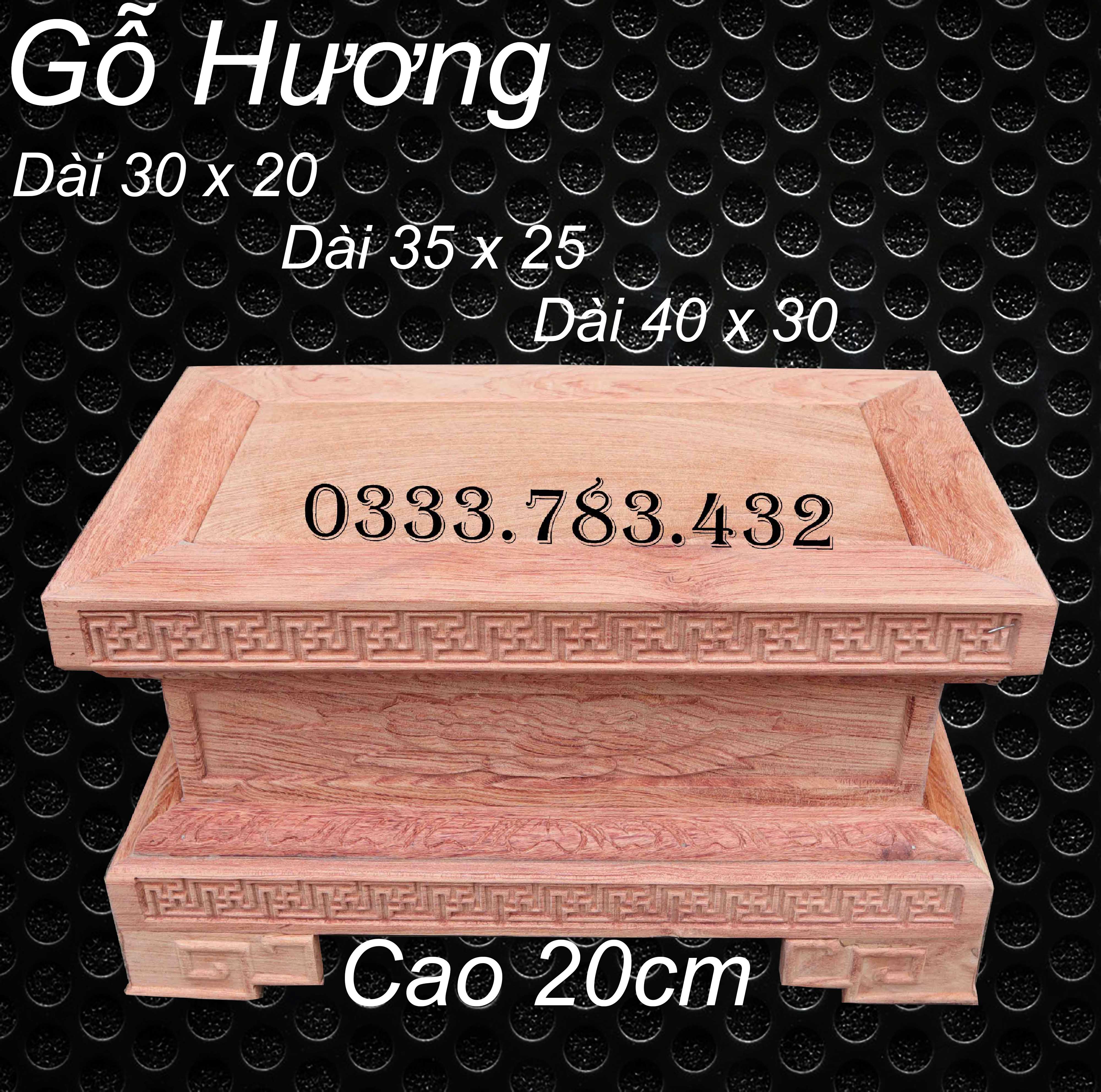 Đôn chân loa chiện chữ nhật gỗ hương cao 20cm