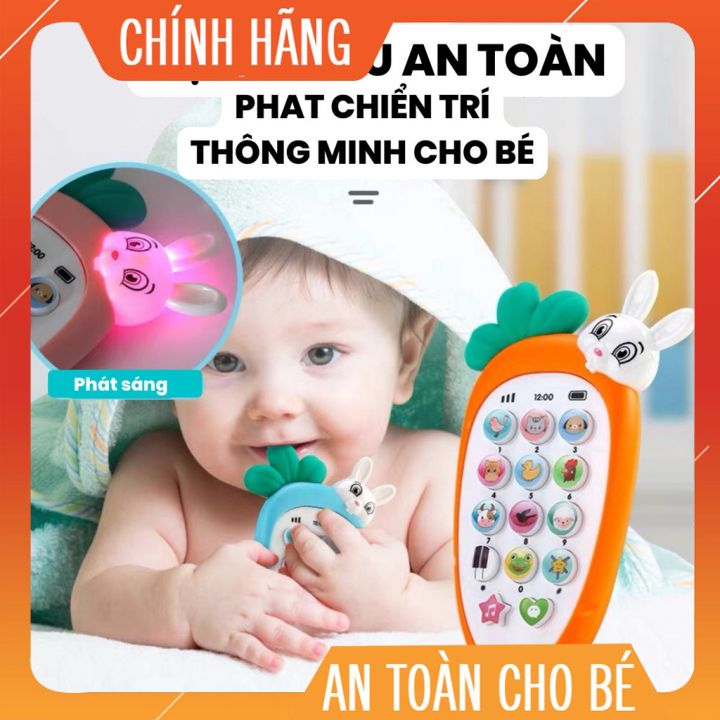 Đồ chơi điện thoại gặm nướu thỏ gặm cà rốt - phát nhạc - phát sáng cho bé