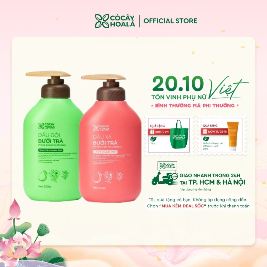 COMBO BIGSIZE Dầu Gội Xả Thảo Dược Cỏ Cây Hoa Lá Bưởi Trà Hỗ Trợ Phục Hồi Tóc Hư Tổn 500g