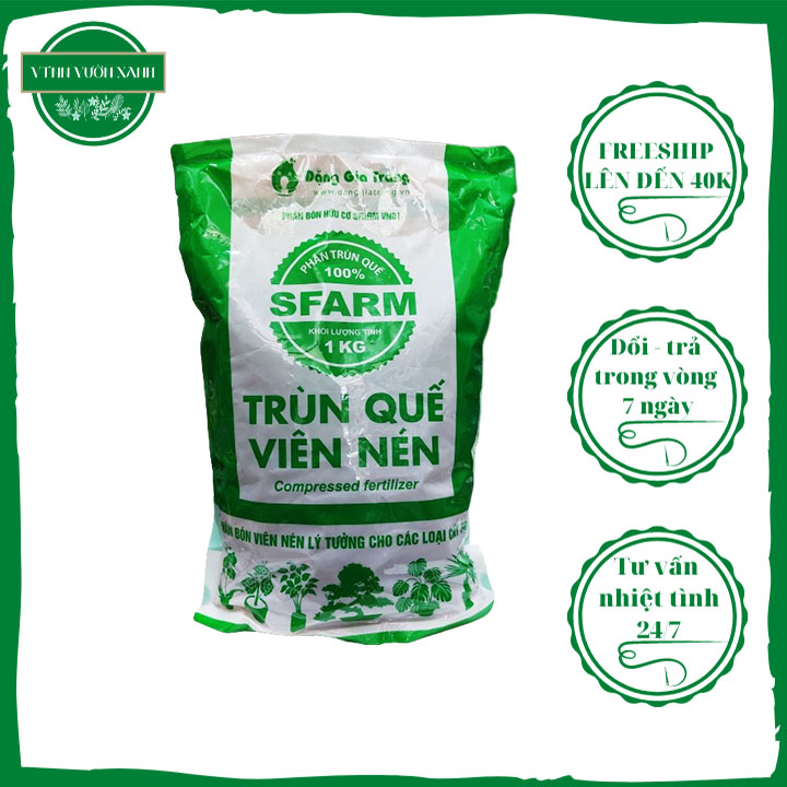 Túi 1kg Phân hữu cơ - Phân trùn quế viên nén Sfarm cải tạo đất trồng, kích nảy chồi, tạo rễ