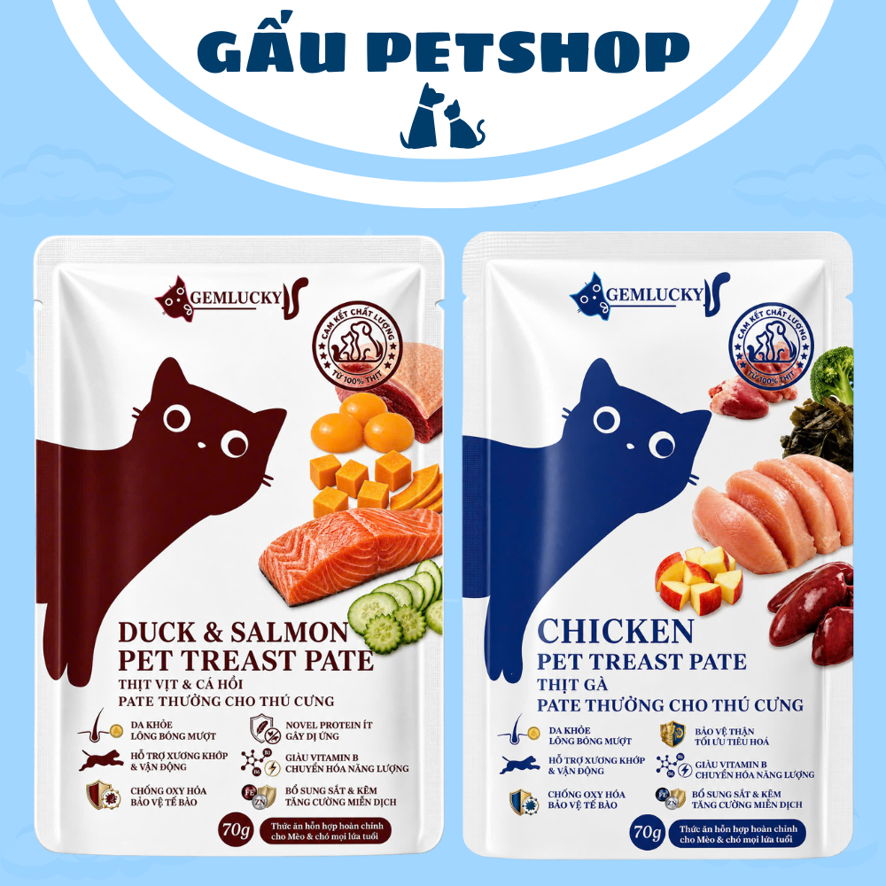 Pate Gem Lucky, Pate Thưởng Cho Chó Mèo Bổ Sung Sắt Và Kẽm Gói 70g