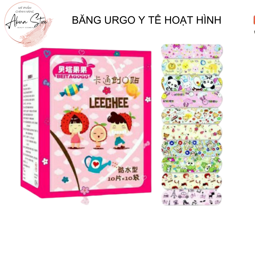 [Free Ship]Băng urgo,băng cá nhân,băng go,băng vết thương,ago,hộp 100 miếng băng gâu y tế hoạt hình dễ thương chống thấm nước,siêu dính,cố định vết thương tốt-Akina Store