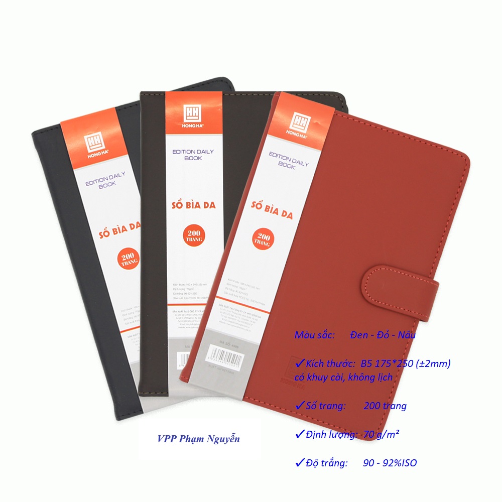 Sổ bìa da 200 trang edition daily book hồng hà 4598 – khổ b5 – kẻ ngang