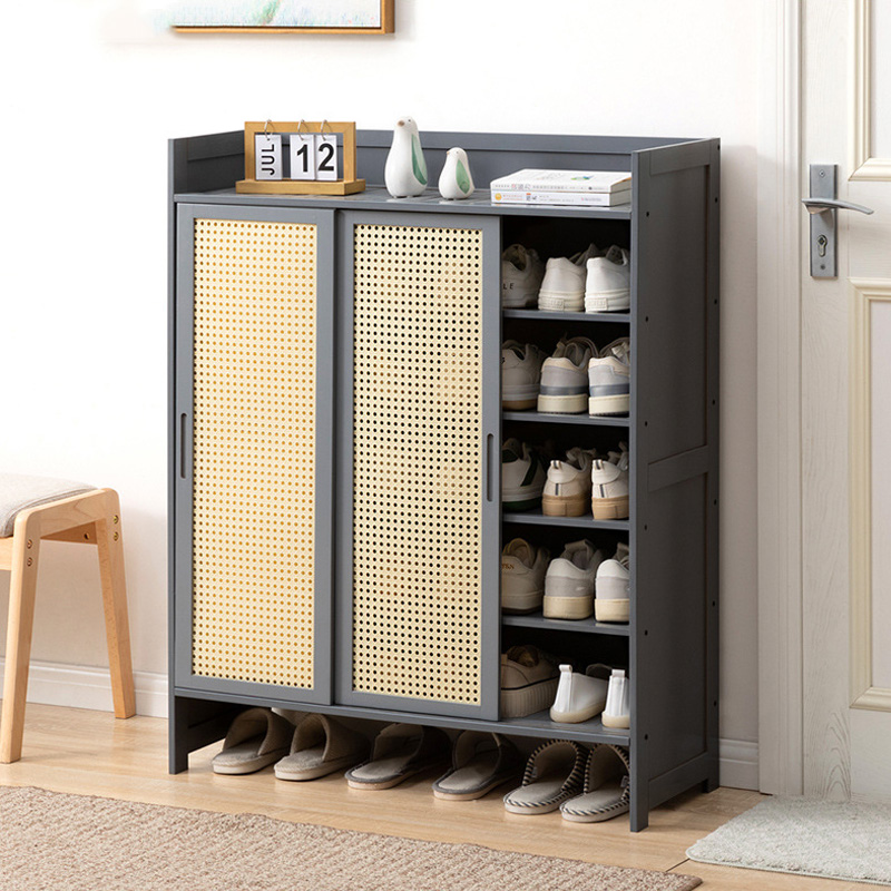 Tủ giày gỗ tre nhiều tầng cửa lùa cao cấp HTG115, Kệ để giày dép gỗ cửa lùa thông minh 5 tầng 1m2