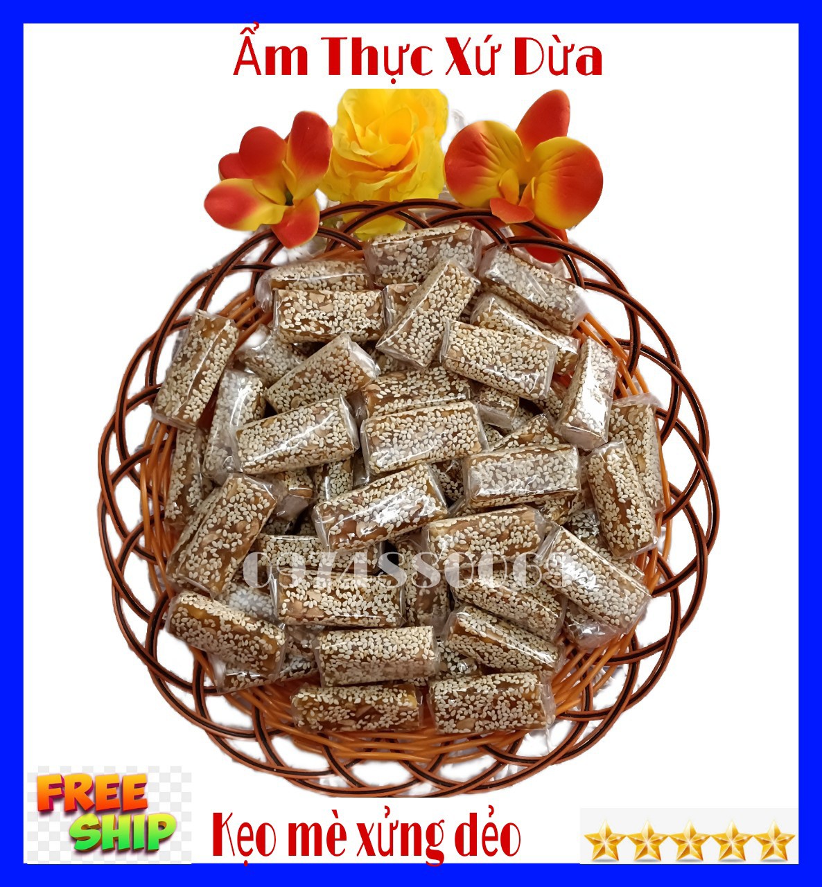 1Kg Kẹo mè xửng mềm dẻo ít ngọt Bến Tre