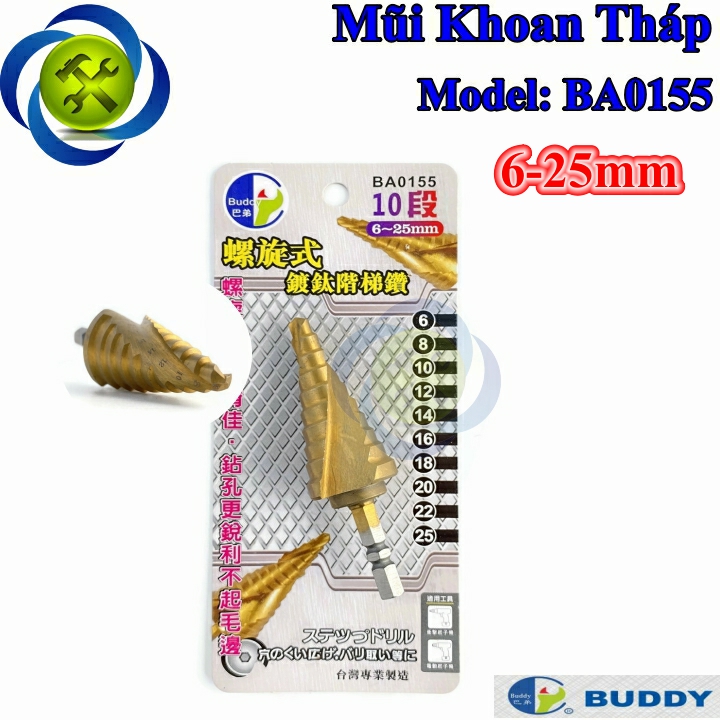 Mũi khoan tháp xoắn đuôi lục giác đài loan buddy ba0155 6-25mm