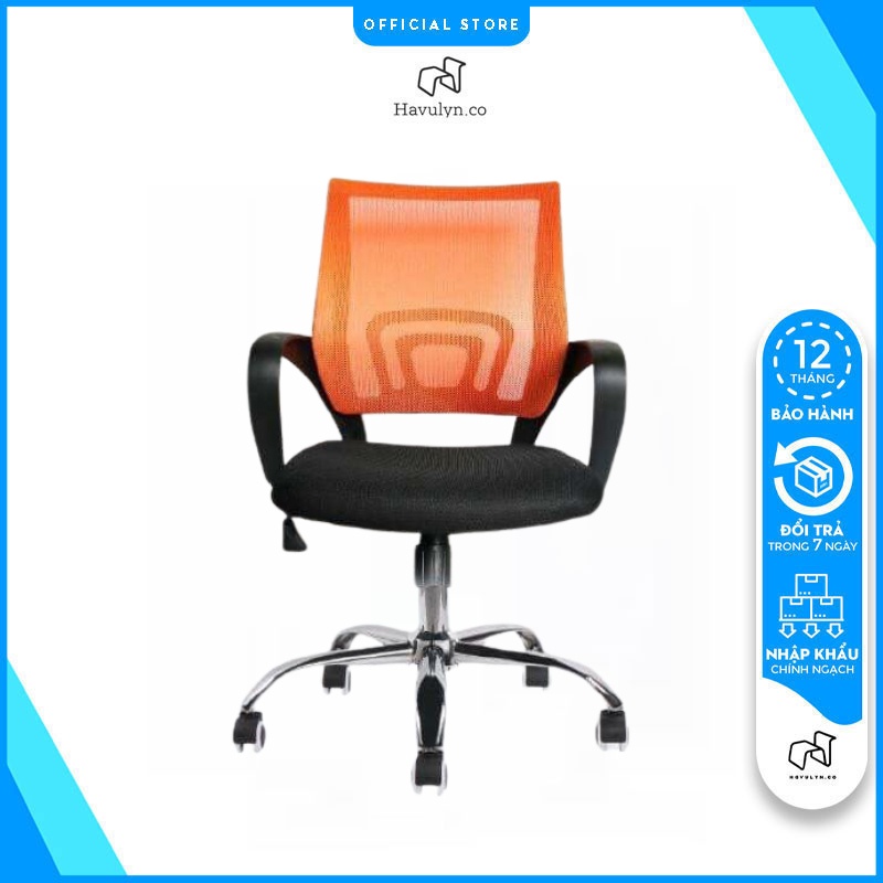 Ghế làm việc, Ghế Văn Phòng Dựa Lưng Lưới Chân Xoay Inox 360 Độ Có Bánh Xe Di Chuyển Cao Cấp HAVULYN-VP01: Ghế làm việc, ghế nhân viên, ghế văn phòng