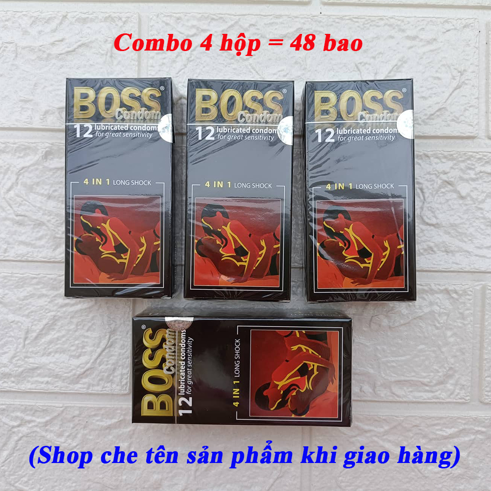 Combo 4 hộp bao cao su Boss  4 in 1 hộp 12 (48 bao) - bao kéo dài thời gian, gai nhỏ li ti