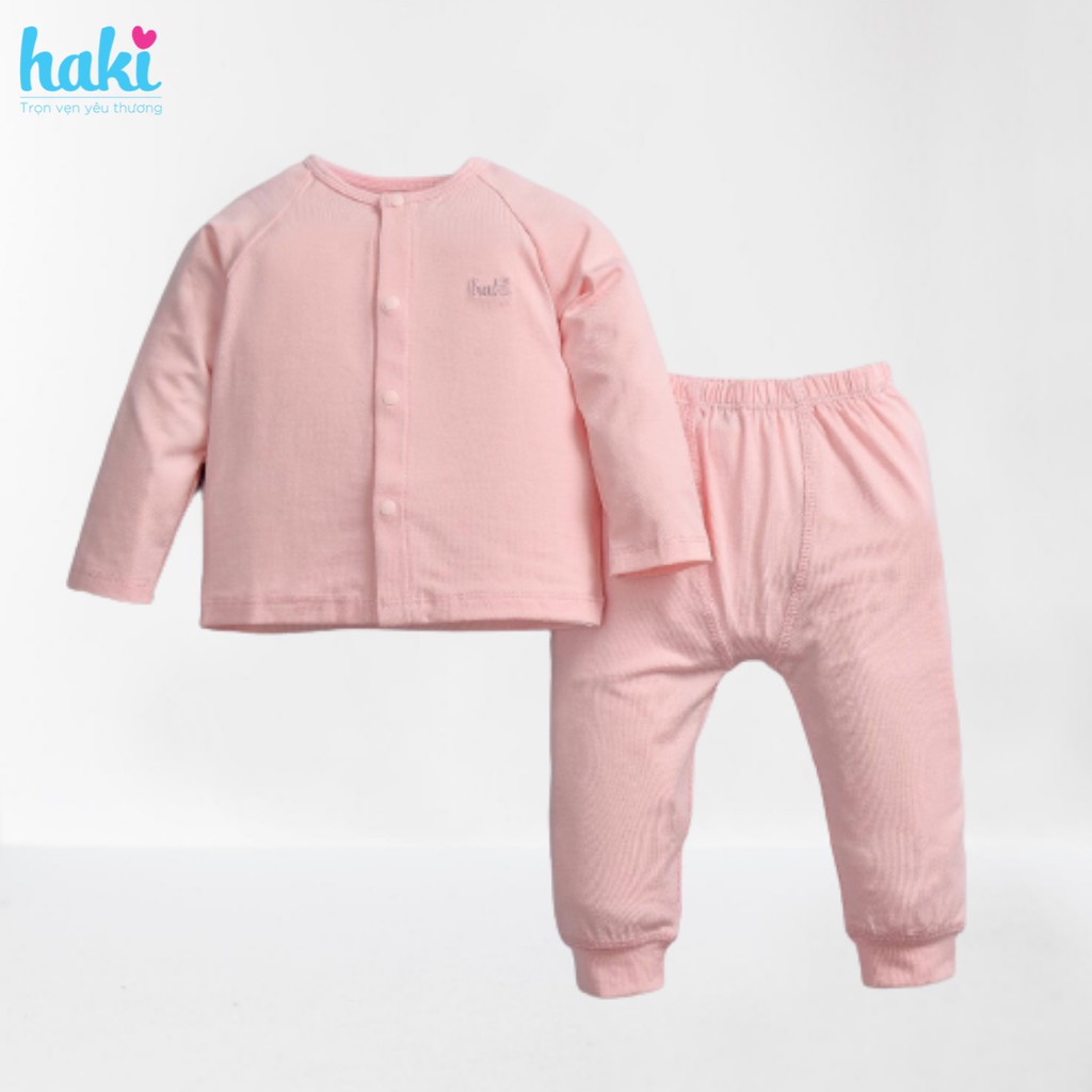 Bộ quần áo dài cài giữa tay raglan cho bé - set mặc nhà bé trai và gái HAKI - Bamboo+ Cotton BB010