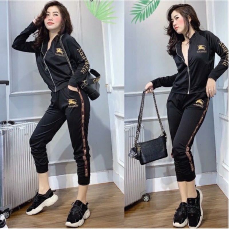 50K Bộ đồ nữ mặc nhà dài tay dáng thể thao hình thêu tỉ mỉ chất umi dày dặn loại đẹp.
