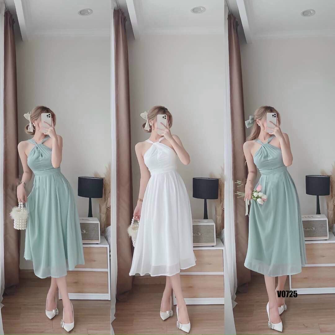 Đầm nữ cổ yếm dài, hở lưng tôn dáng trẻ trung