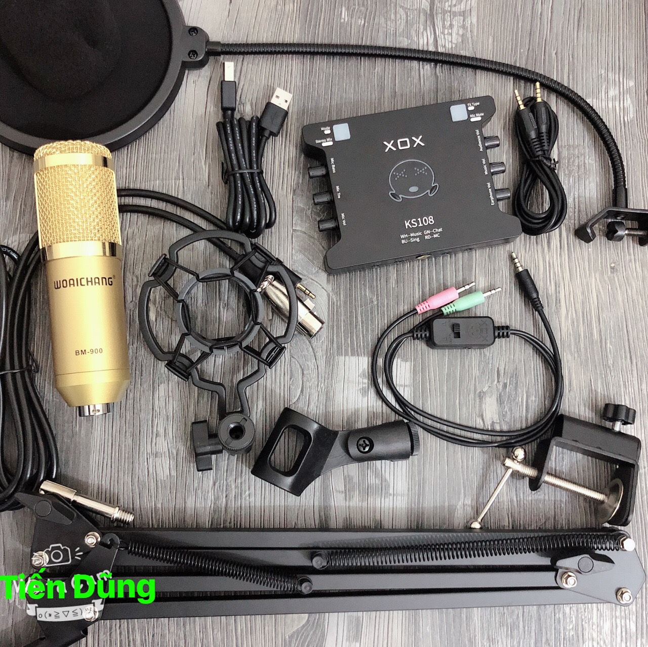 Bộ mic thu âm mic BM900 sound card ks108 chân màng MA2- Bộ livestream bm900