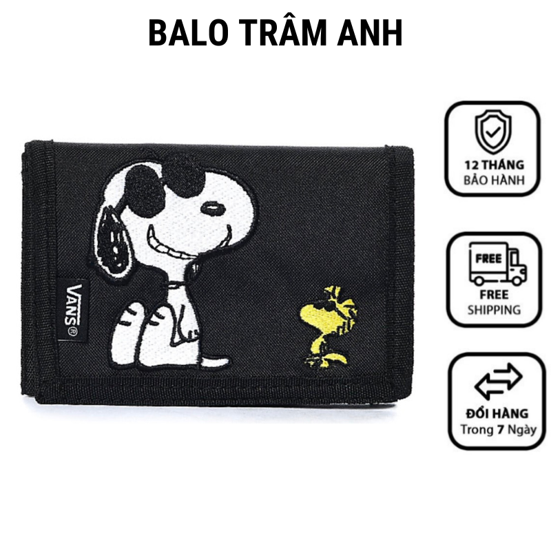 Ví vải Snoopy Basic Wallet Unisex vải Polyester chống nước nhỏ gọn vừa thẻ ATM phong cách Hàn quốc QASA - Màu Đen